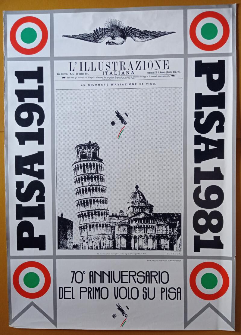 Manifesto celebrativo del 70esimo anniversario del Primo Volo su Pisa 1911-1981