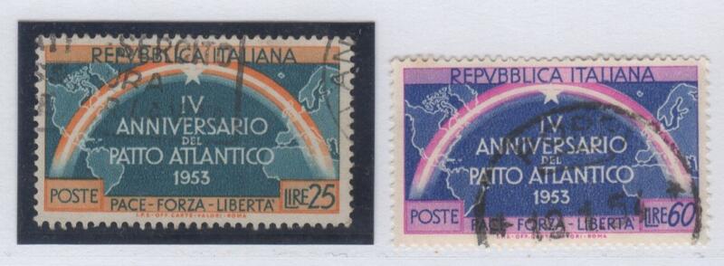 Francobolli Italia Repubblica Anno 1953 Quarto anniversario dei Patto Atlantico Timbrato