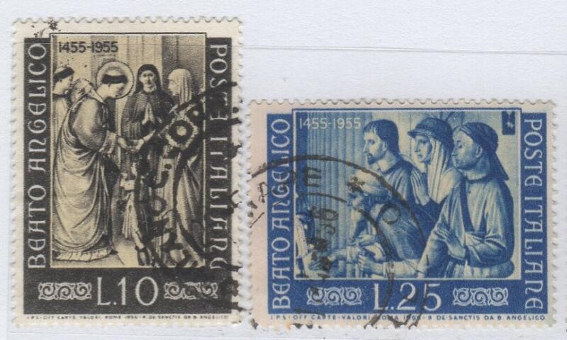 Francobolli Italia Repubblica Anno 1955 Quinto centenario della morte del Beato Angelico Timbrati