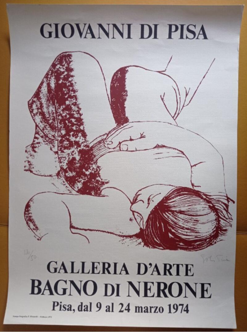Manifesto mostra 'Giovanni da Pisa' Galleria Bagno di Nerone Pisa dal 9 al 24 maggio 1974