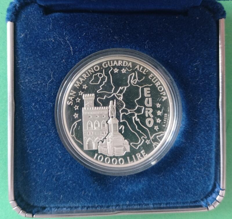 Moneta San Marino Anno 1996 Lire 10000 San Marino guarda all'Europa Proof