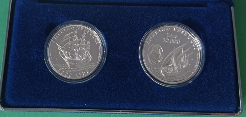 Monete San Marino Anno 1995 Lire 5000 e Lire 10000 Amerigo Vespucci Proof