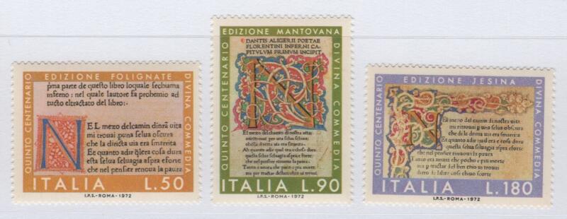 Francobolli Repubblica Italiana Anno 1972 Quinto centenario delle prime tre edizioni della Divina Commedia