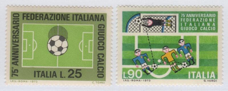 Francobolli Repubblica Italiana Anno 1973 75esimo anniversario fondazione della Federazione Italiana Giuoco Calcio
