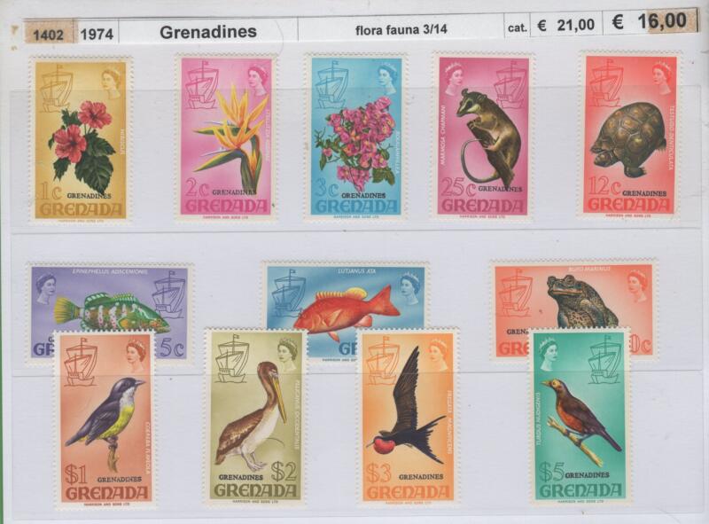 Francobolli Grenada e Grenadines Anno 1974 Flora e fauna