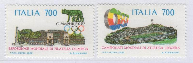 Francobolli Italia Repubblica Anno 1987 Campionati mondiali di atletica leggera e Olimphilex 87 Esposizione internazionale di filatelia olimpica a Roma