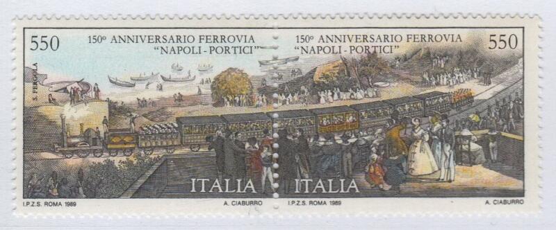 Francobolli Italia Repubblica Anno 1989 150esimo anniversario dell'inaugurazione della ferrovia Napoli-Portici