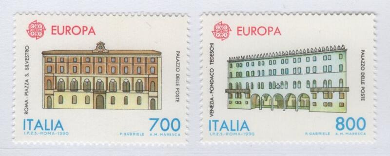 Francobolli Italia Repubblica Anno 1990 Europa Edifici postali di ieri e di oggi