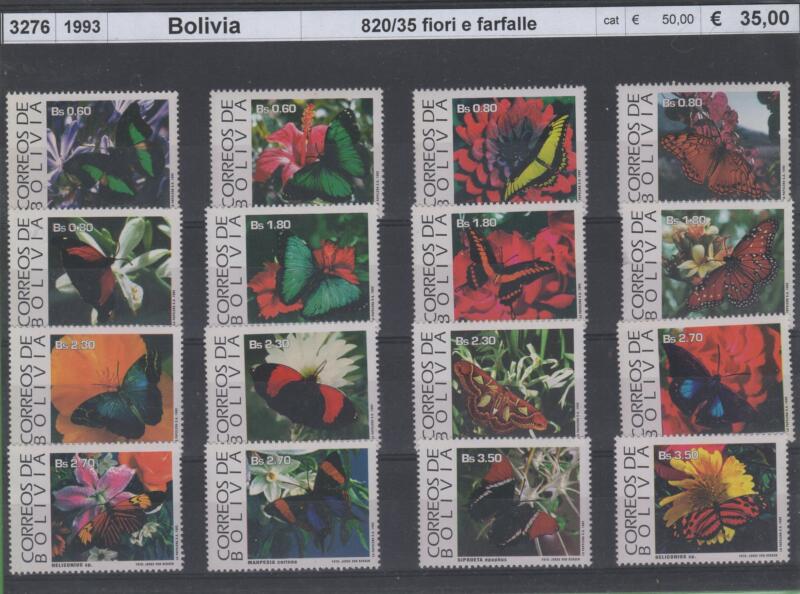 Francobolli Bolivia Anno 1993 Fiori e Farfalle