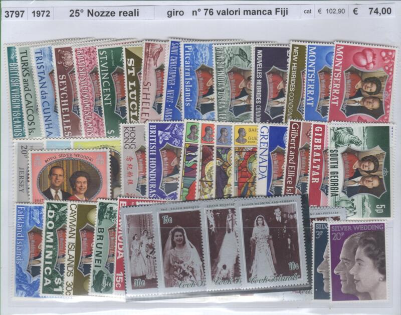 Giro completo delle emissioni di francobolli dei  Paesi del Commonwealth per la celebrazione delle Nozze d'argento Reali - escluso emissione Fiji