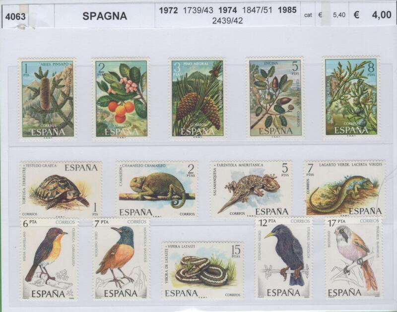 Francobolli Spagna Anni 1972-1974-1985 Varie emissioni Tematiche Flora Fauna