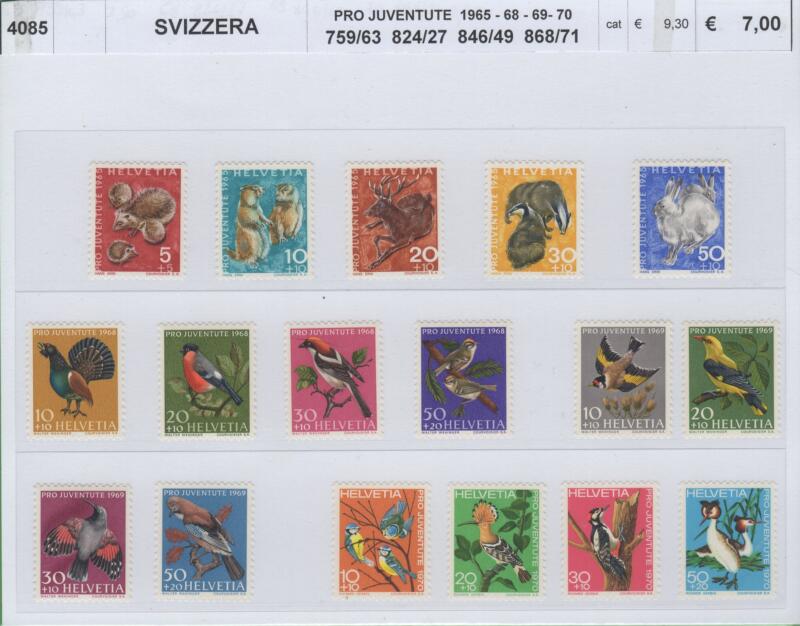 Francobolli Svizzera Anni 1965-1968-1969-1970 Pro Juventute