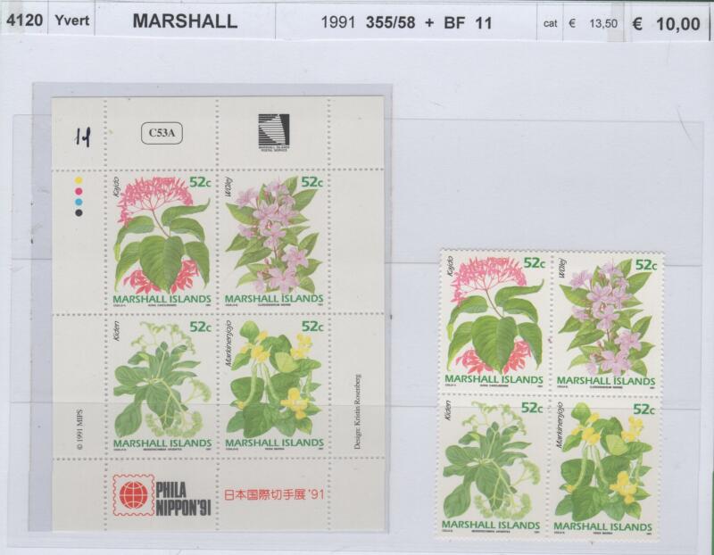 Francobolli e foglietto Isole Marshall Anno 1991 Phila Nippon 91