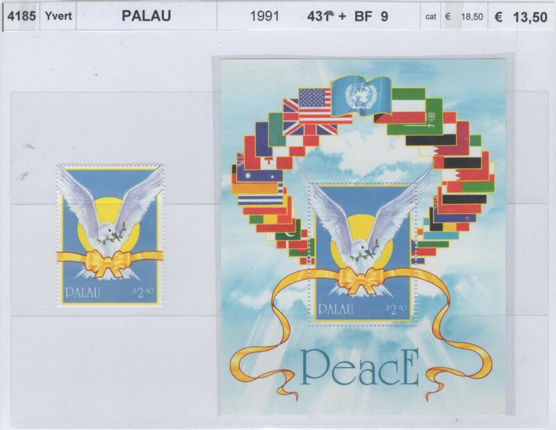 Francobollo e foglietto Palau Anno 1991 Pace