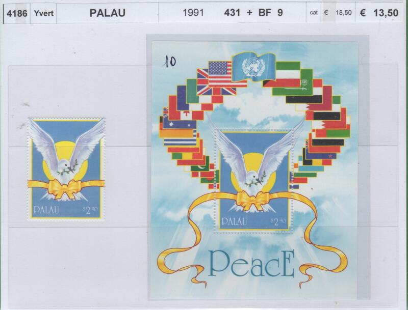 Francobollo e foglietto Palau Anno 1991 Pace