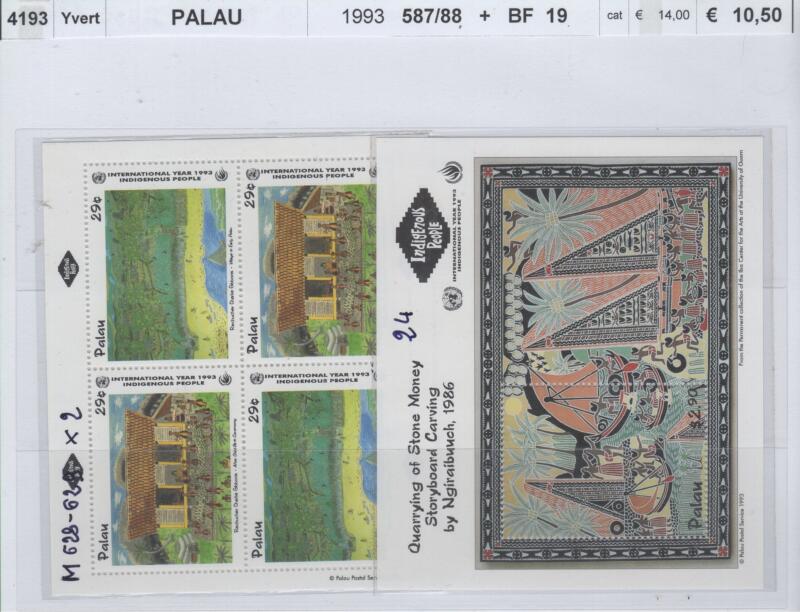 Francobolli e foglietto Palau Anno 1993 Anno internazionale delle popolazioni indigene