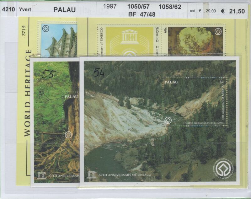 Francobolli e foglietto Palau Anno 1997 50esimo anniversario dell'UNESCO