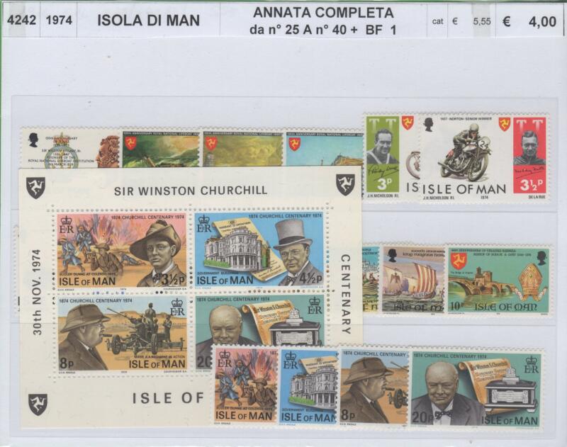 Francobolli e foglietto Man Anno 1974 Annata completa