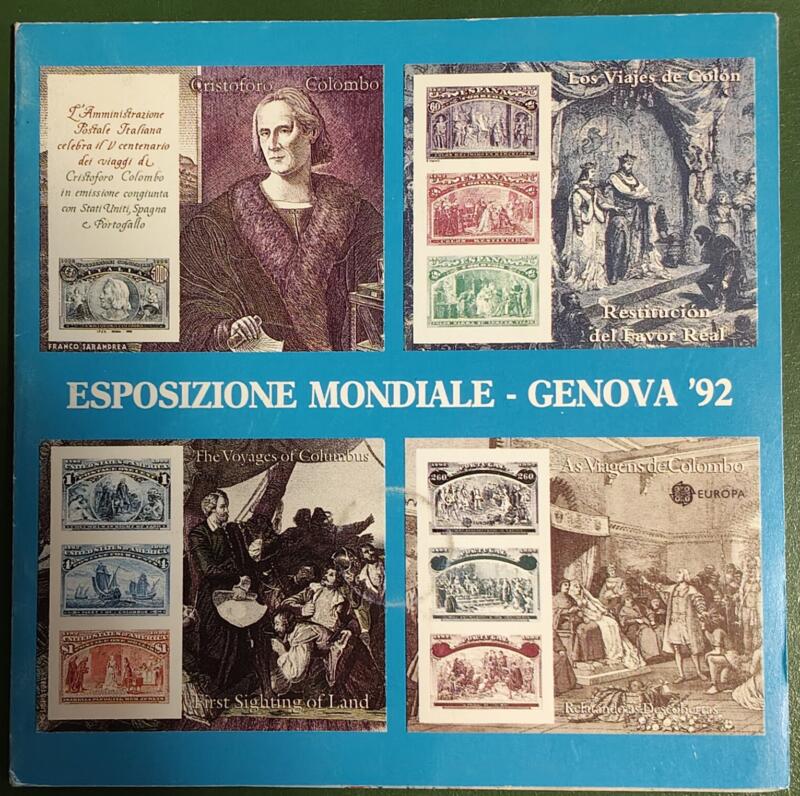 Folder Esposizione mondiale Genova 92 con francobollo da L.500 e annullo speciale