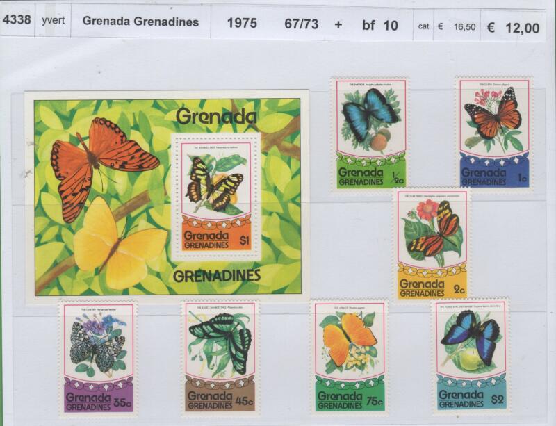 Francobolli e foglietto Grenada e Grenadines Anno 1975 Farfalle