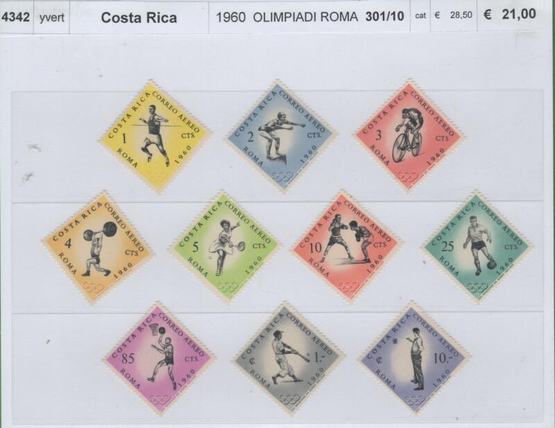 Francobolli Costa Rica Anno 1960 Posta Aerea Olimpiadi di Roma