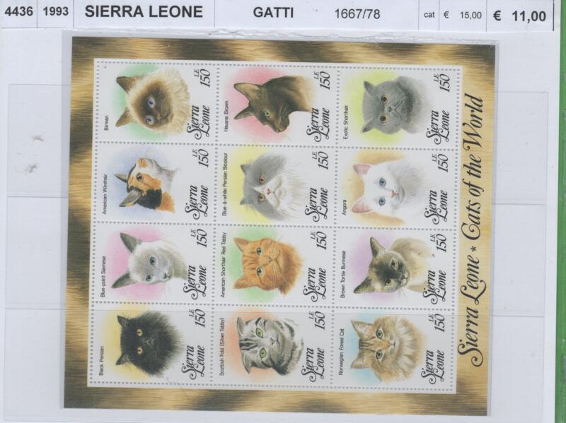 Minifoglio Sierra Leone Anno 1993 Gatti