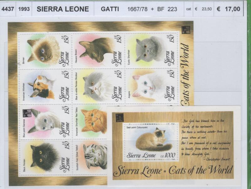 Minifoglio e foglietto Sierra Leone Anno 1993 Gatti