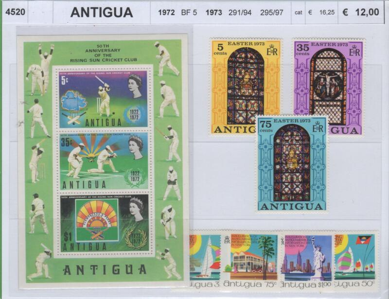 Francobolli e foglietto Antigua Anni 1972-1973 Varie emissioni