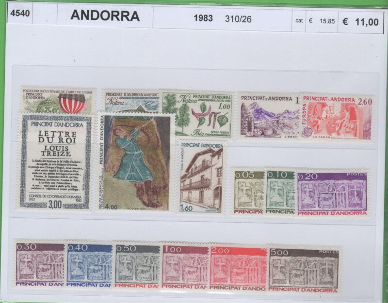 Francobolli Andorra Francese Anno 1983 Varie emissioni