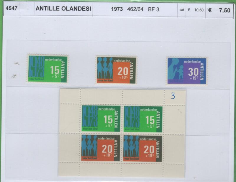 Francobolli e foglietto Antille Olandesi Anno 1973 Tutela dei minori