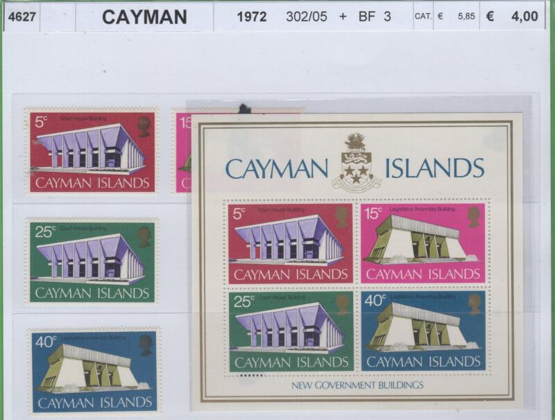 Francobolli e foglietto Isole Cayman Anno 1972 Edifici del nuovo governo