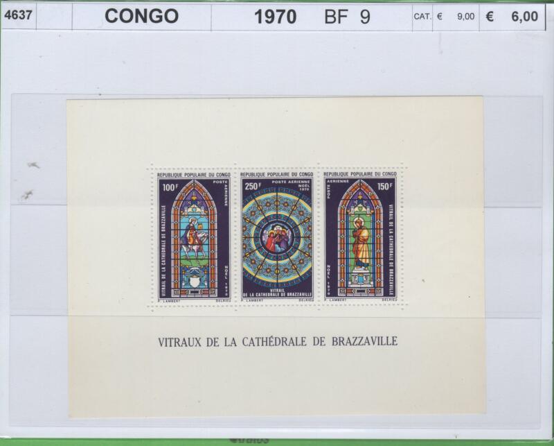 Foglietto Congo Anno 1970 Vetrate della Cattedrale di Brazzaville