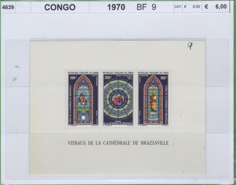 Foglietto Congo Anno 1970 Vetrate della Cattedrale di Brazzaville