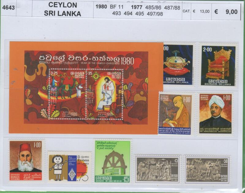 Francobolli e foglietto Sri Lanka Anni 1977-1980 Varie emissioni