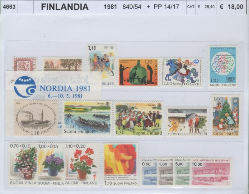Francobolli Finlandia Anno 1981 Annata completa e Serie Pacchi Postali