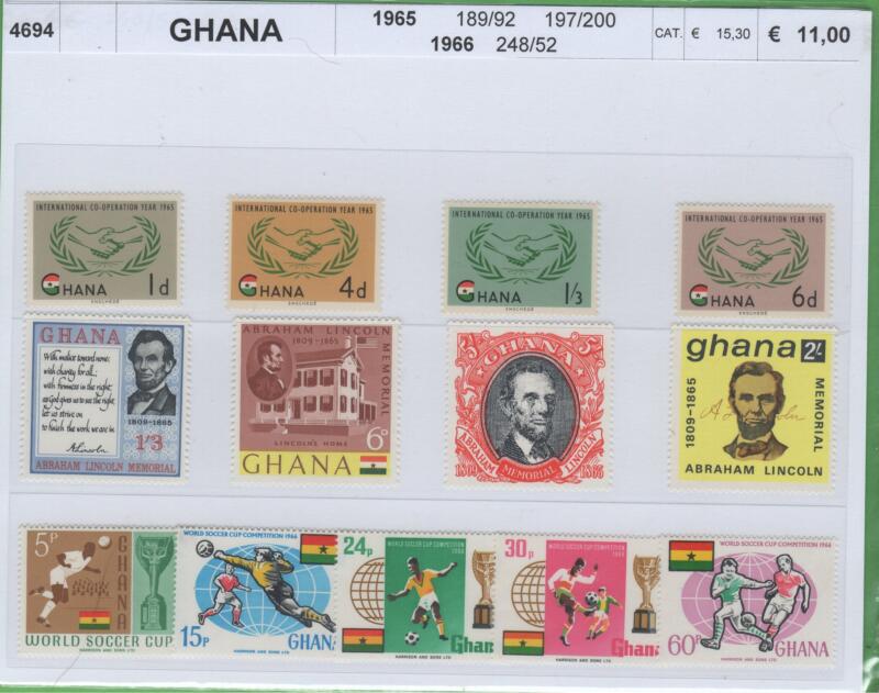Francobolli e foglietto Ghana Anni 1965-1966 Varie emissioni