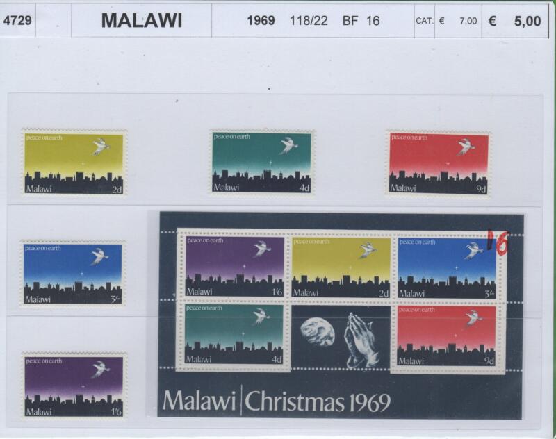 Francobolli e foglietto Malawi Anno 1969 Natale