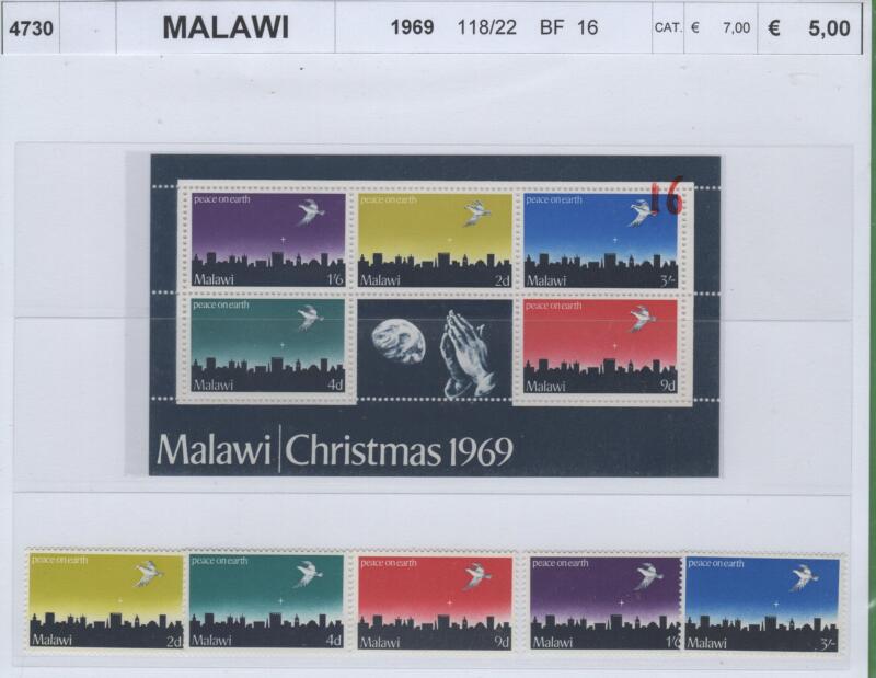 Francobolli e foglietto Malawi Anno 1969 Natale