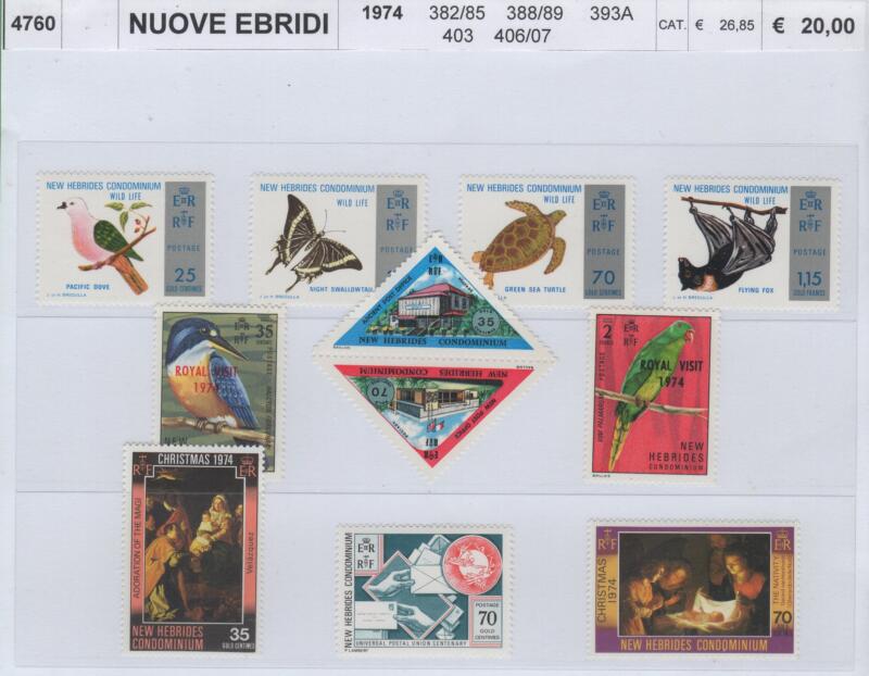 Francobolli Nuove Ebridi Anno 1974 Varie emissioni