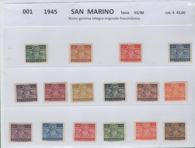 Francobolli San Marino Anno 1945 Segnatasse Stemma