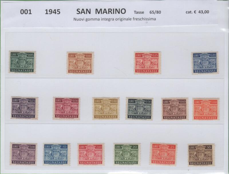 Francobolli San Marino Anno 1945 Segnatasse Stemma