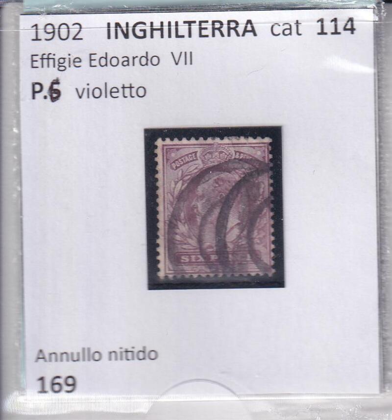 Francobollo Gran Bretagna Anno 1902 Effigie di Re Edoardo VII P.6 violetto