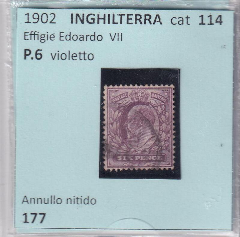 Francobollo Gran Bretagna Anno 1902 Effigie di Re Edoardo VII P.6 violetto