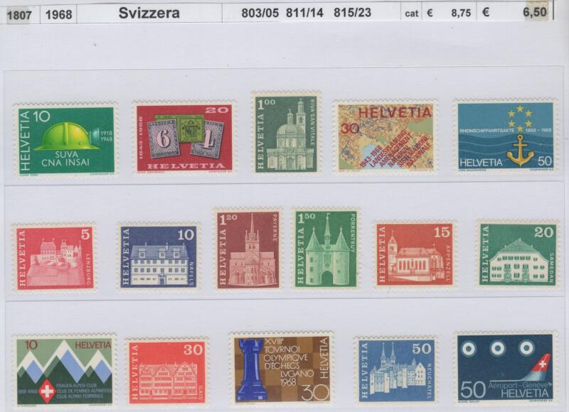 Francobolli Svizzera Anno 1968 Varie emissioni