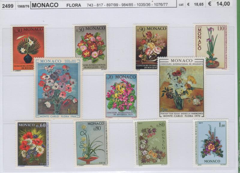 Francobolli Monaco Anni 1968-1970-1972-1974-1975-1976 Varie emissioni celebrative del Concorso internazionale di composizione floreale di Montecarlo