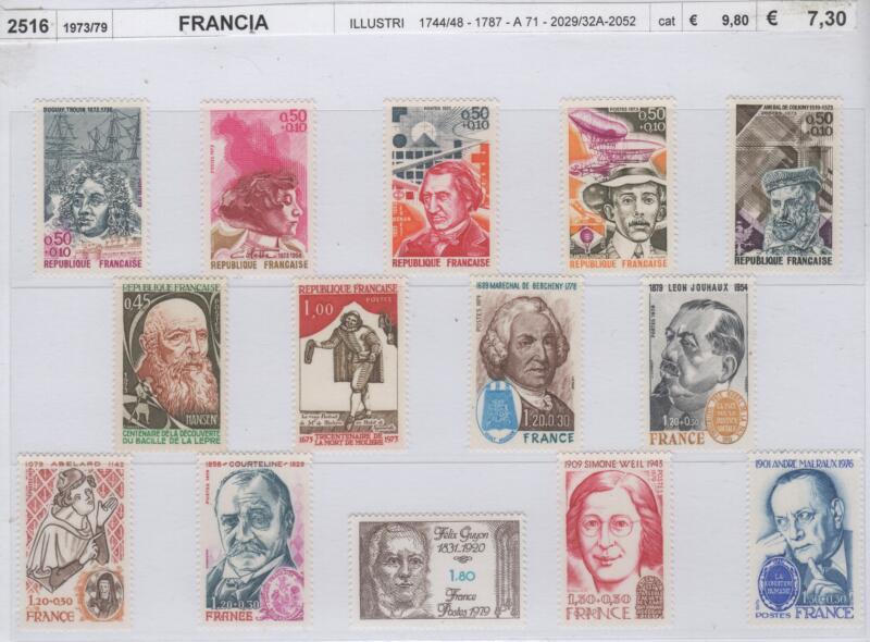 Francobolli Francia Anni 1973-1979 Varie emissioni Personaggi illustri