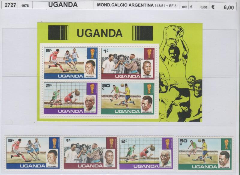 Francobolli e foglietto Uganda Anno 1978 Campionati mondiali di calcio Argentina