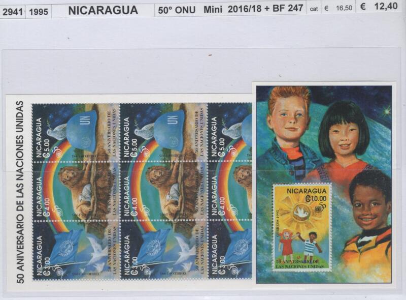 Minifoglio e foglietto Nicaragua Anno 1995 50esimo anniversario delle Nazioni Unite