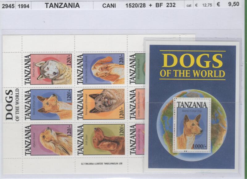 Minifoglio e foglietto Tanzania Anno 1994 Cani