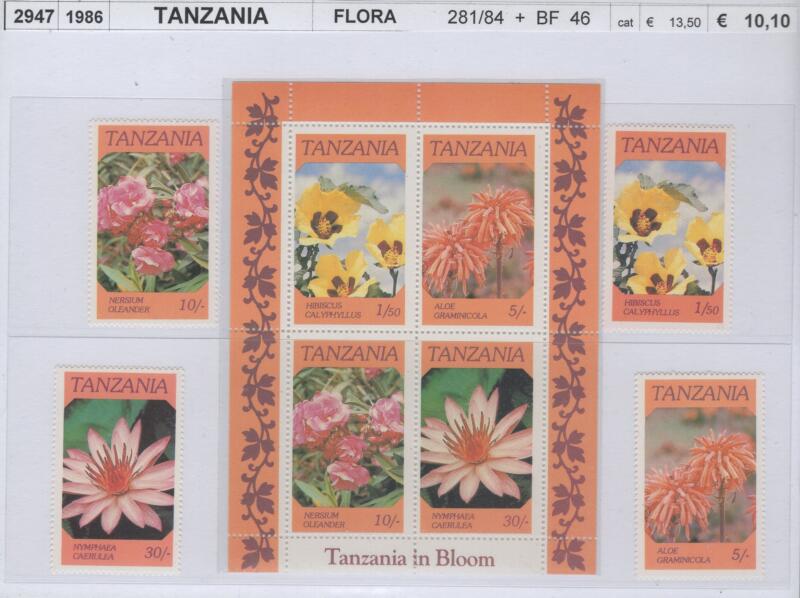 Francobolli e foglietto Tanzania Anno 1986 La Tanzania in fiore